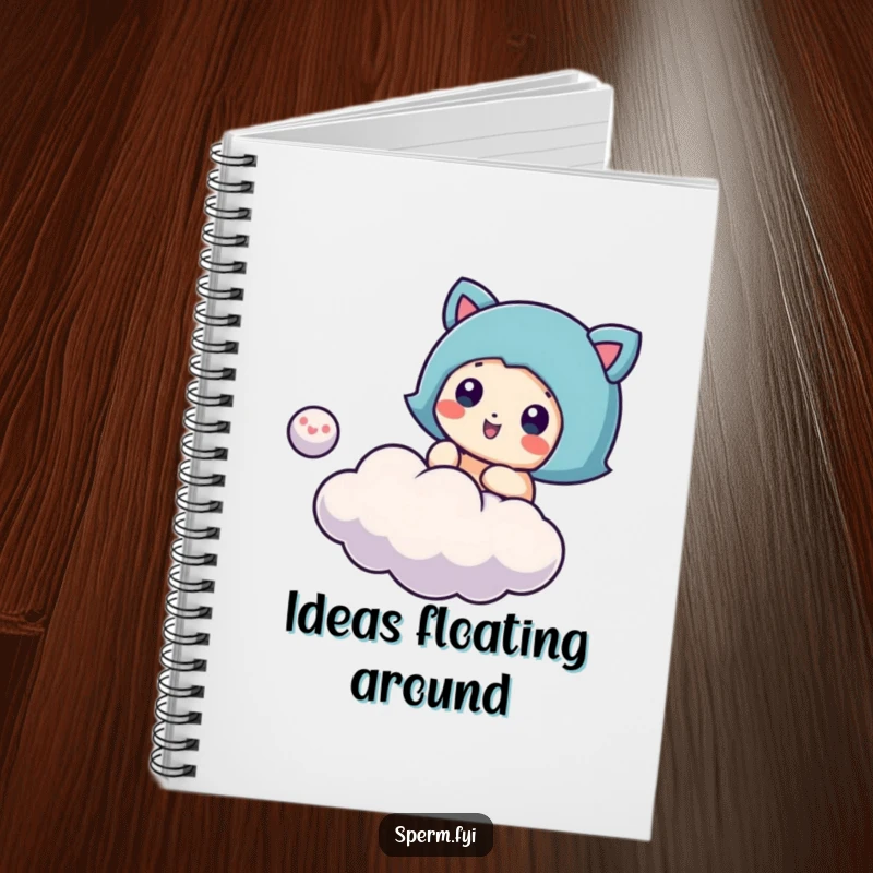 Funny cloud bouncing notebook, a character playing with a tiny cloud, great for notes and creative thinking.