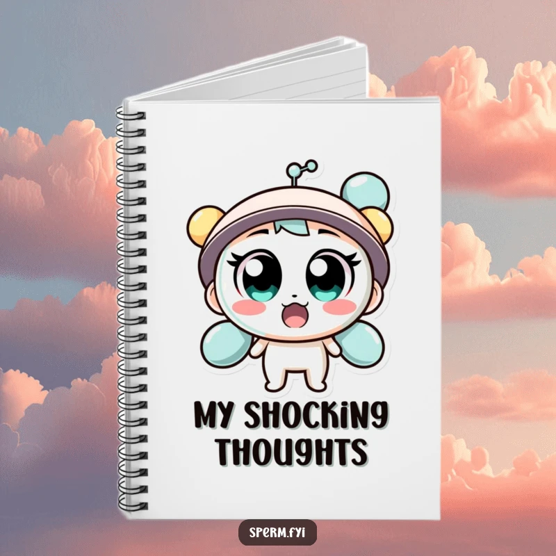 Funny notebook showcasing a surprised molecule character with wide eyes, ideal for jotting down thoughts.