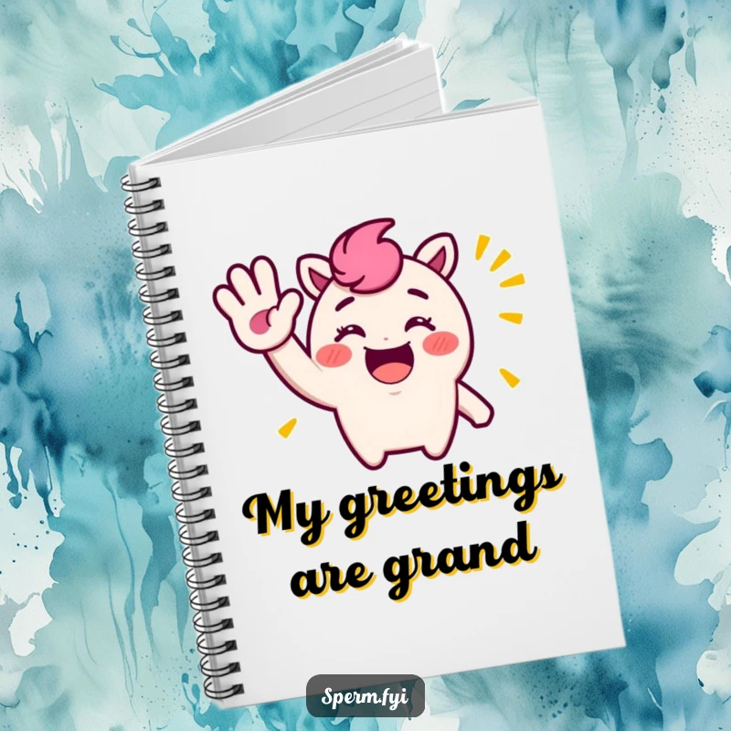 Funny Notebook: A cute character with a large, exaggerated, silly wave, ready to capture your notes.