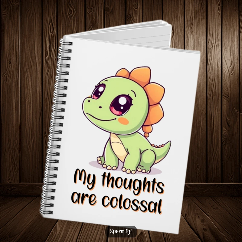 Funny Dinosaur Notebook featuring a curious cartoon dinosaur with wide eyes, designed for jotting down notes with a humorous touch.