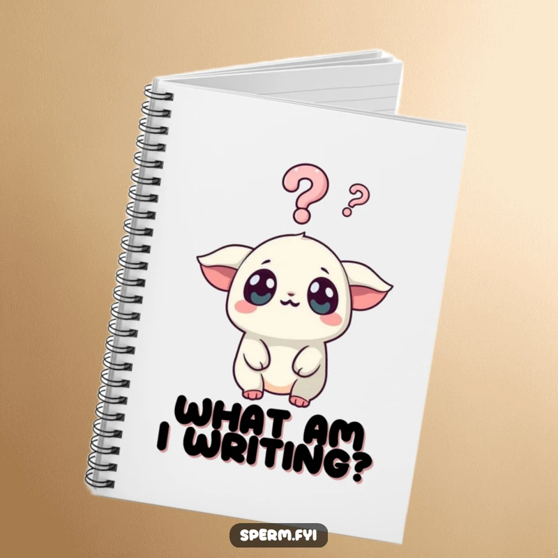 Funny Kawaii Creature Notebook: A Kawaii creature with wide, surprised eyes looks at a question mark, ideal for funny, curious notes.