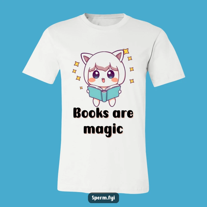 Funny Floating Book T-Shirt: Surprised Character's Magical Read Tee