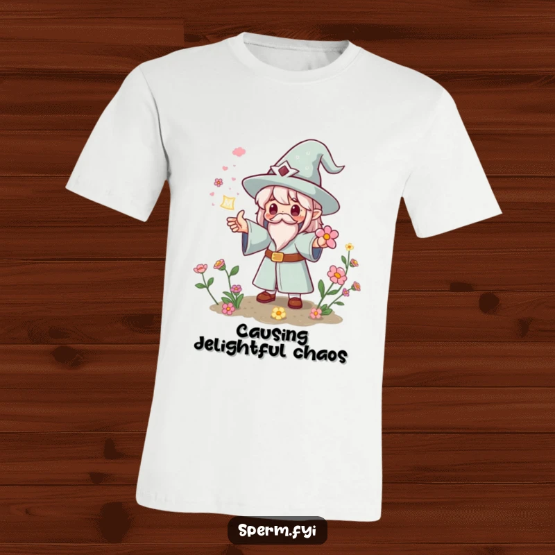 Funny Kawaii wizard t-shirt casting a spell for instant flowers, magical and a perfect funny gift.