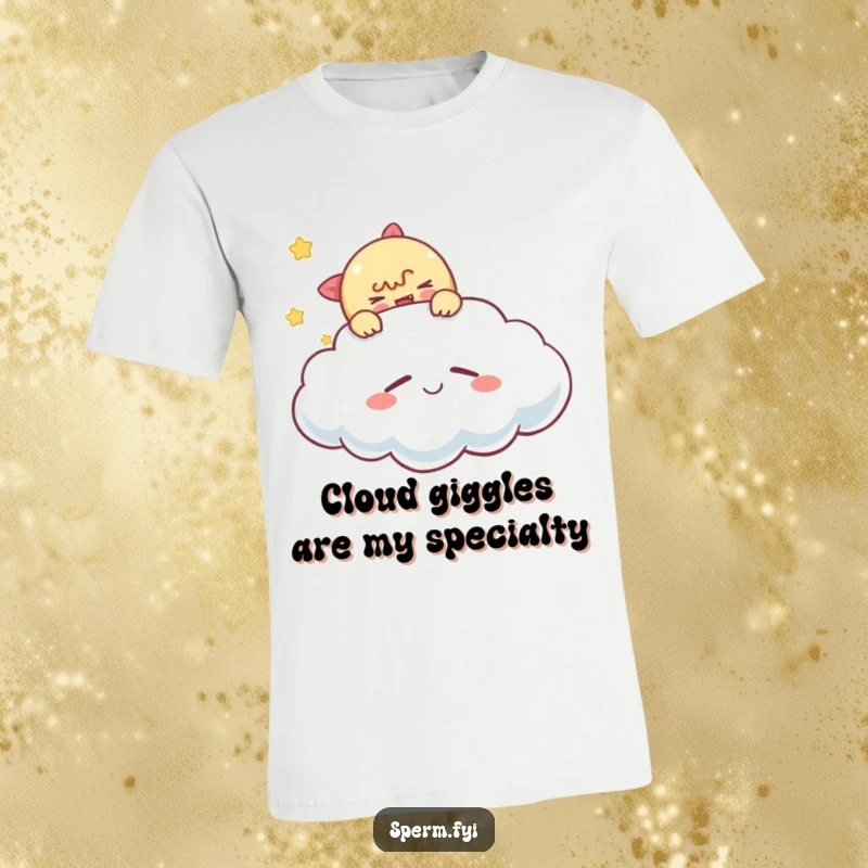 Funny tickling cloud t-shirt, a character secretly tickling a sleeping cloud, ideal for those who enjoy lighthearted fun.