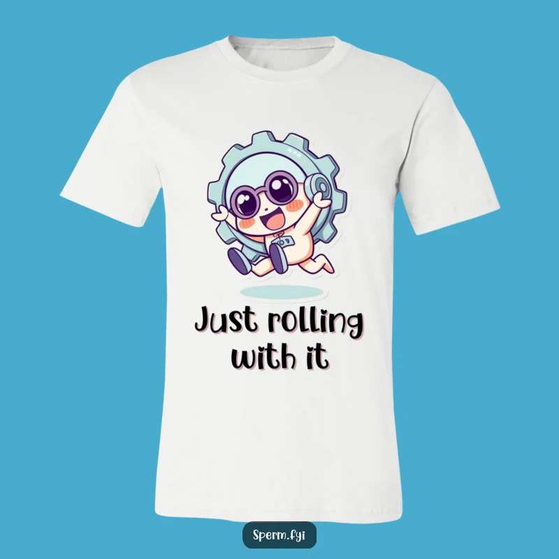 Funny Quirky Gear Tumble Tee - Playful Mechanical Humor T-Shirt Gift