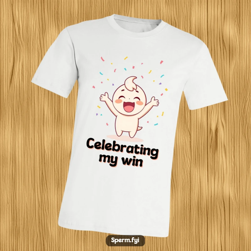 Funny t-shirt featuring an ecstatic character reveling in a cascade of confetti, radiating infectious happiness and celebratory vibes.