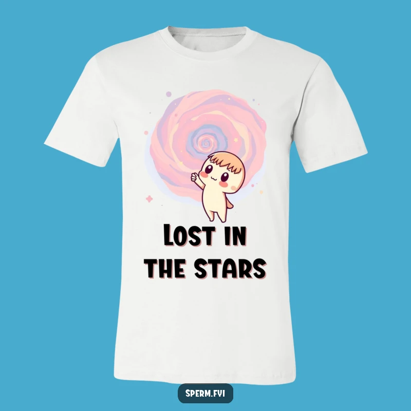 Funny Galaxy T-Shirt - Curious Character Points to Stars - Fun Apparel!