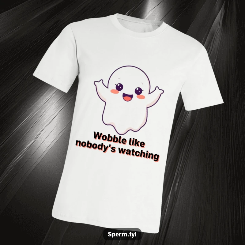 Funny Ghost T-Shirt with a cheerful cartoon ghost doing a joyful wobble, perfect for those who love quirky and funny designs.