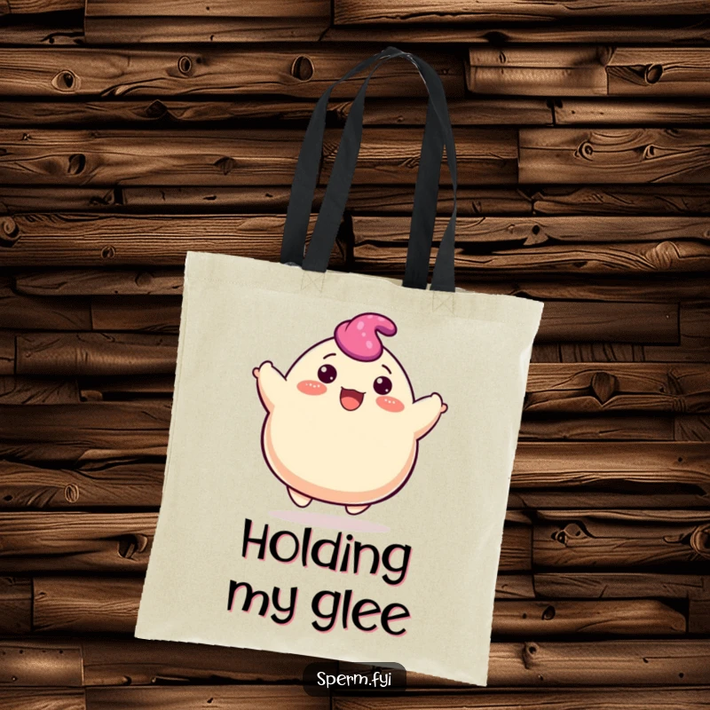 Funny blob tote bag featuring a happy character cheerfully bouncing upwards, ready for any adventure.