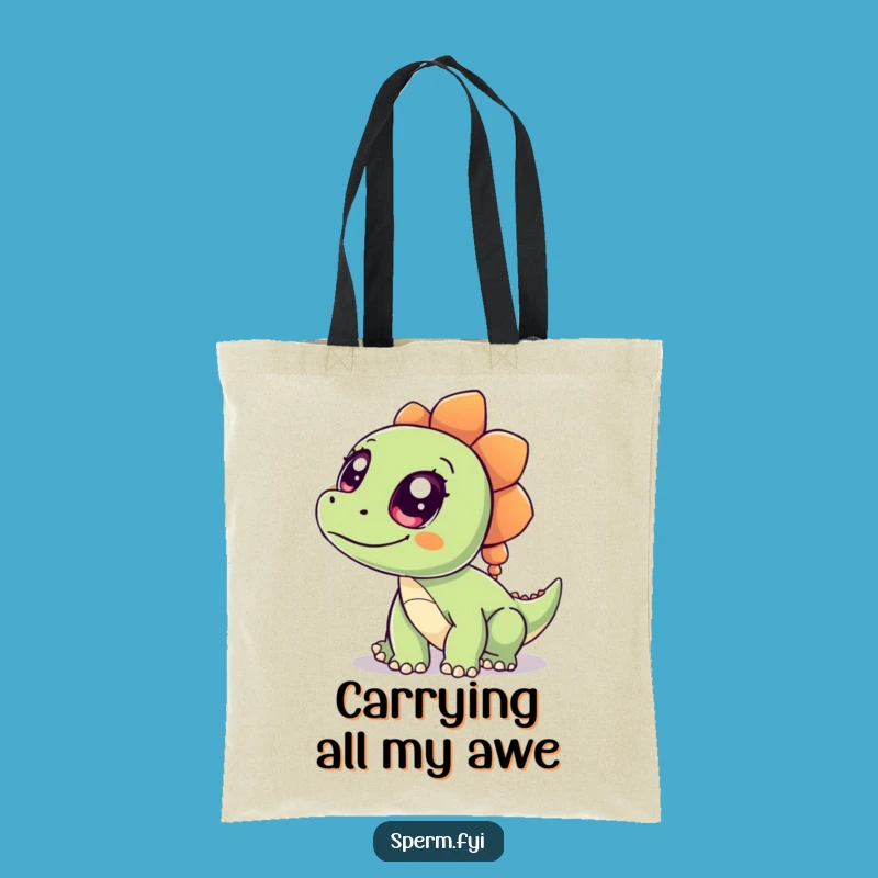 Funny Dinosaur Tote Bag - Curious Wide Eyed Dino, Stylish Humorous Carry-All Gift