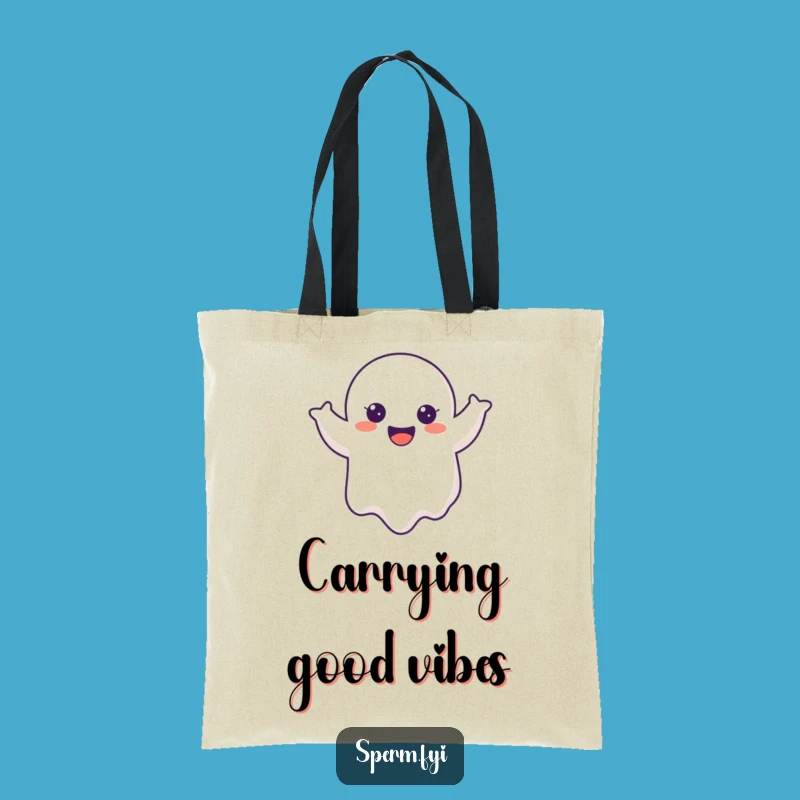 Funny Ghost Tote Bag - Cheerful Wobble Boo, Spooky Humorous Carry-All