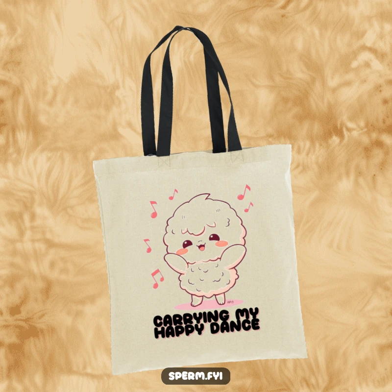 Funny Kawaii character tote bag featuring a lively dancer amidst musical notes, perfect for carrying daily necessities with flair.