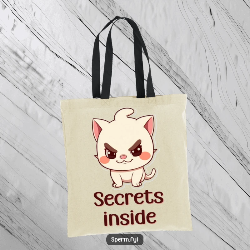 Funny Tote Bag: A mischievous character with a sly, playful grin, perfect for carrying your treasures.