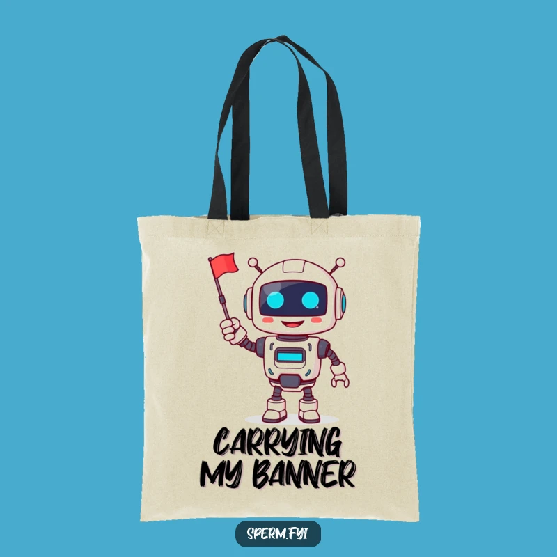 Funny Robot Tote Bag: Cheerful Flag Holder, Eco-Friendly Tech Gift