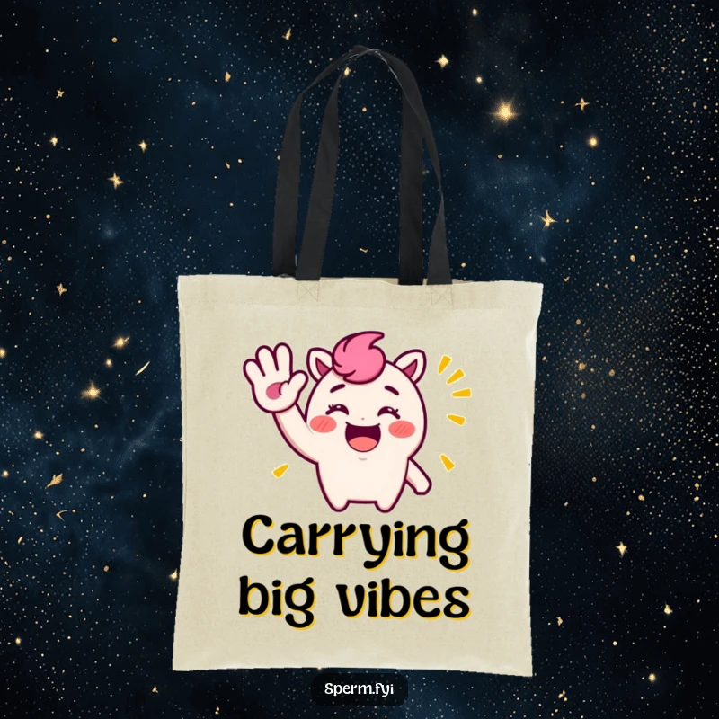 Funny Tote Bag: A cheerful character doing a very big, silly, exaggerated wave, great for shopping trips.